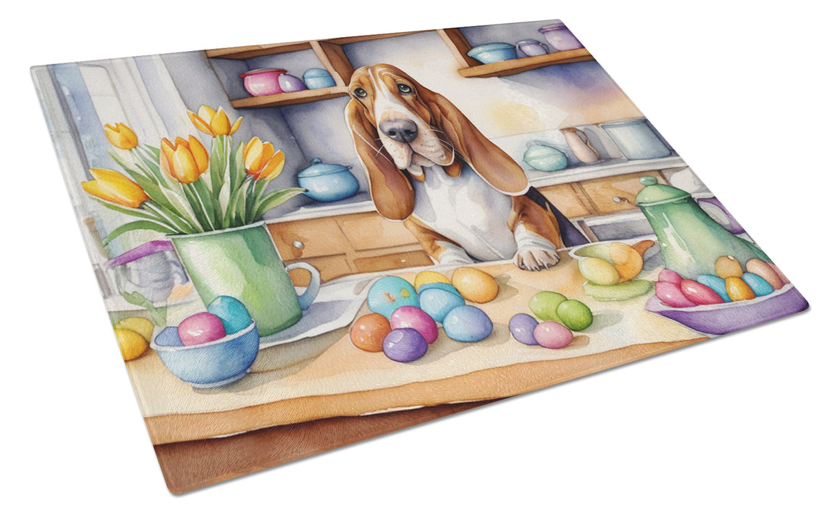 Buy this Decorating Easter Basset Hound Glass Cutting Board