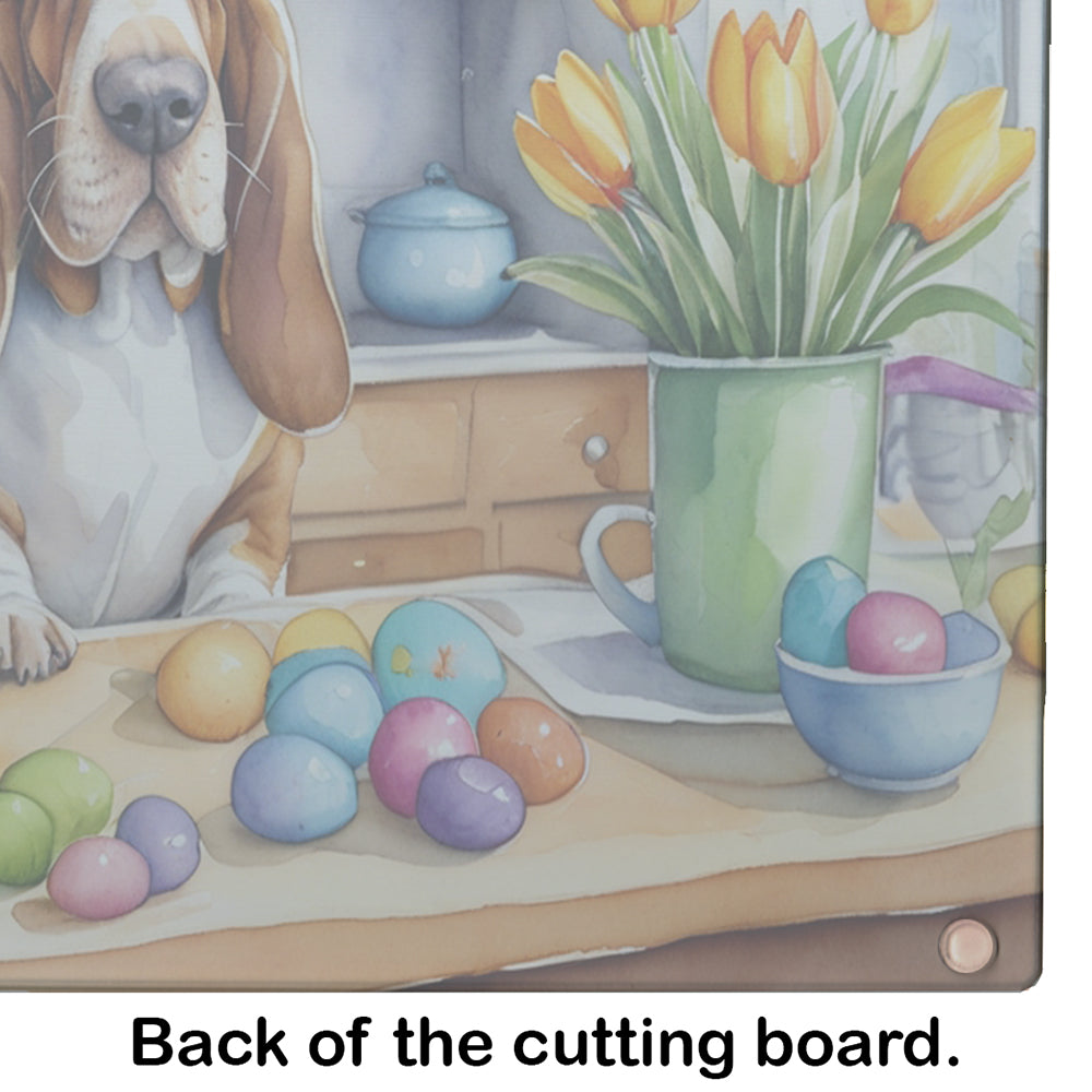 Decorating Easter Basset Hound Glass Cutting Board