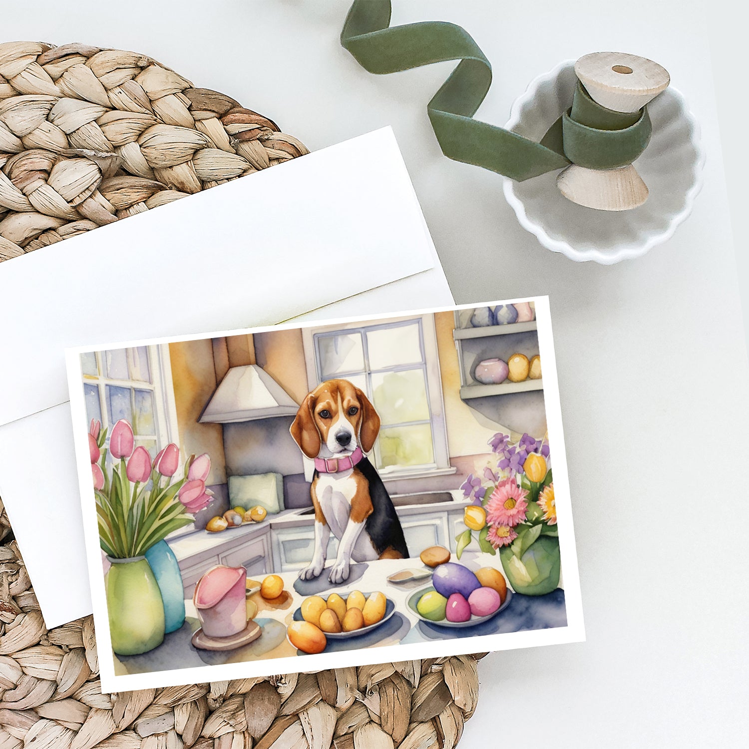 Decorating Easter Beagle Greeting Cards Pack of 8