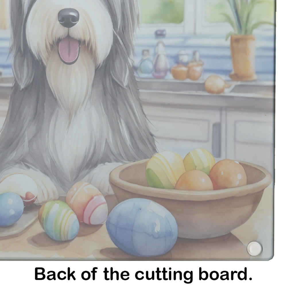 Decorating Easter Bearded Collie Glass Cutting Board
