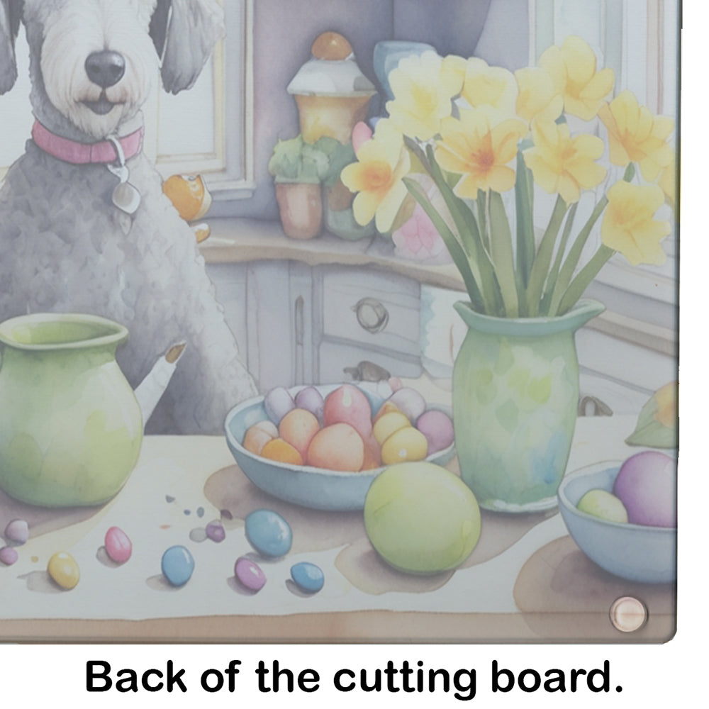 Decorating Easter Bedlington Terrier Glass Cutting Board
