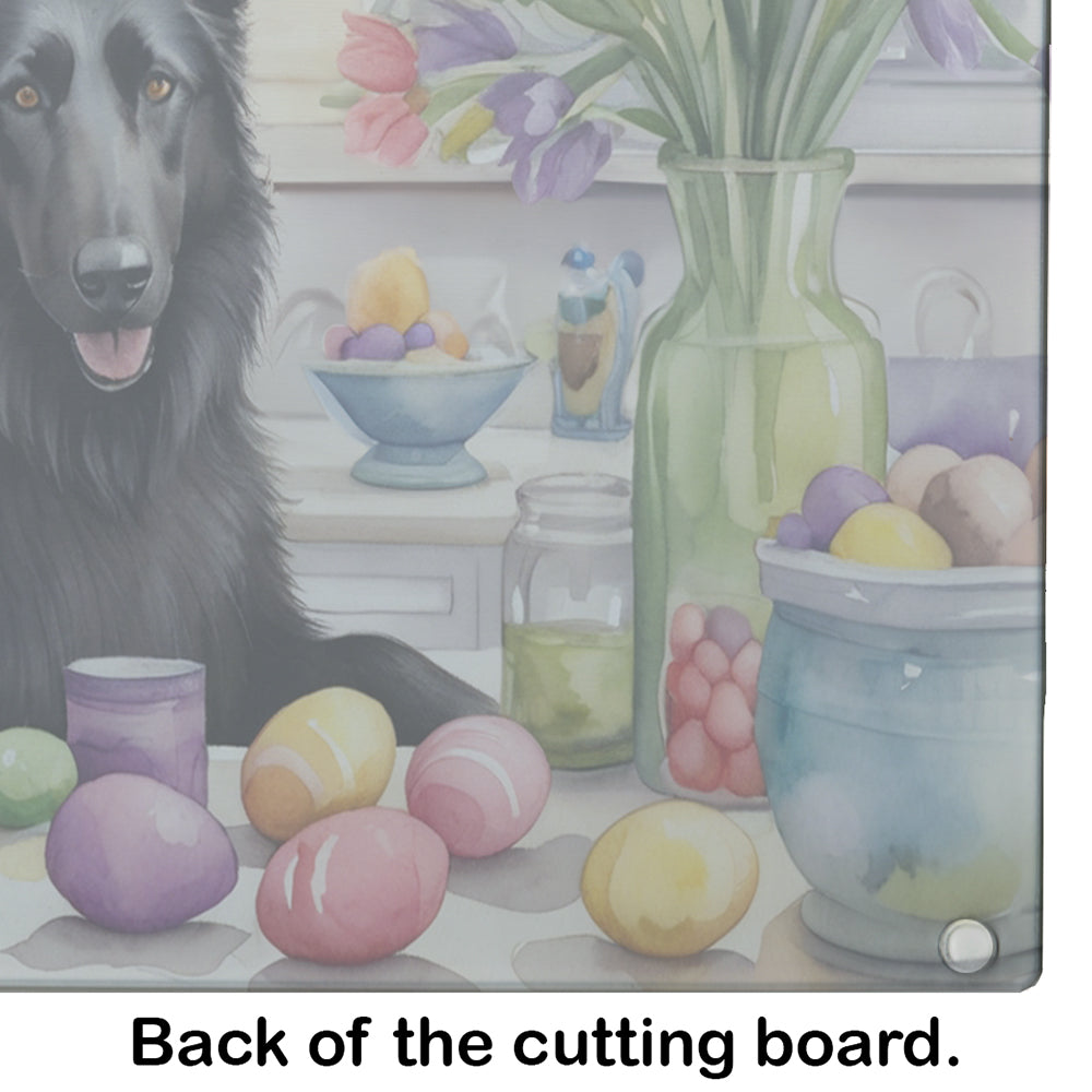 Decorating Easter Belgian Sheepdog Glass Cutting Board