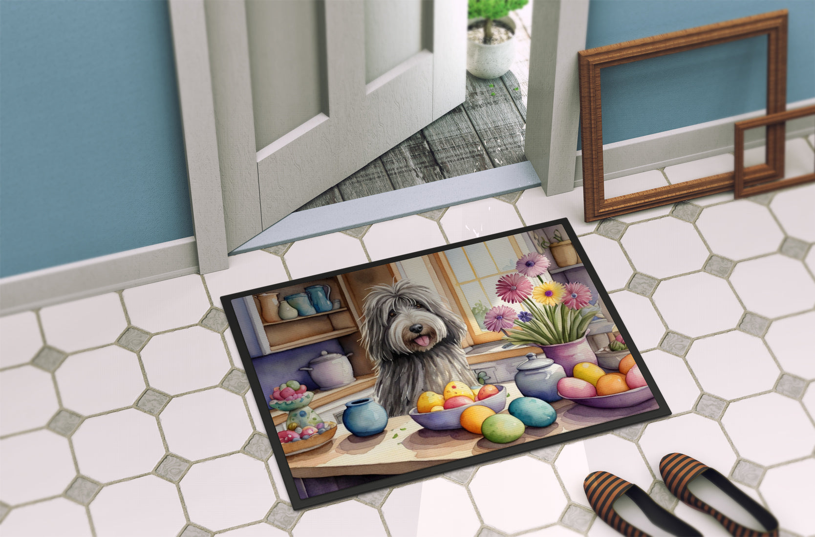 Decorating Easter Bergamasco Sheepdog Doormat