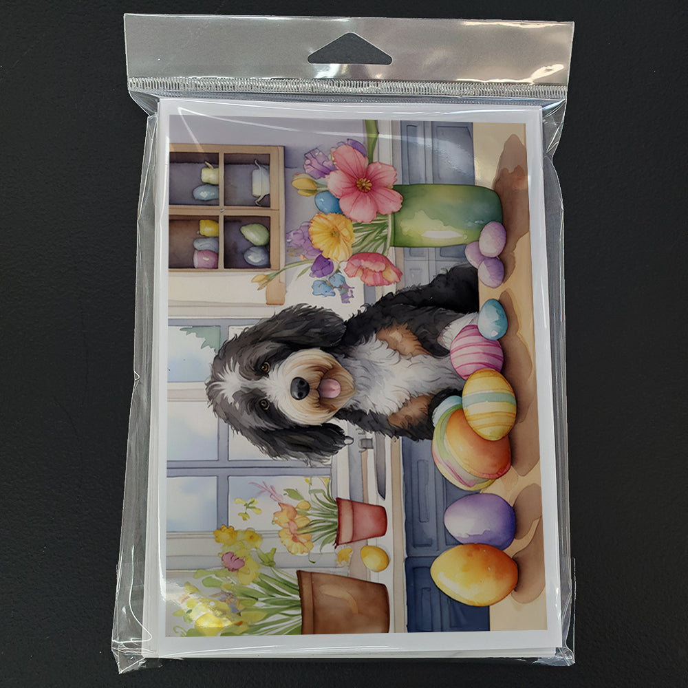 Decorating Easter Bernedoodle Greeting Cards Pack of 8