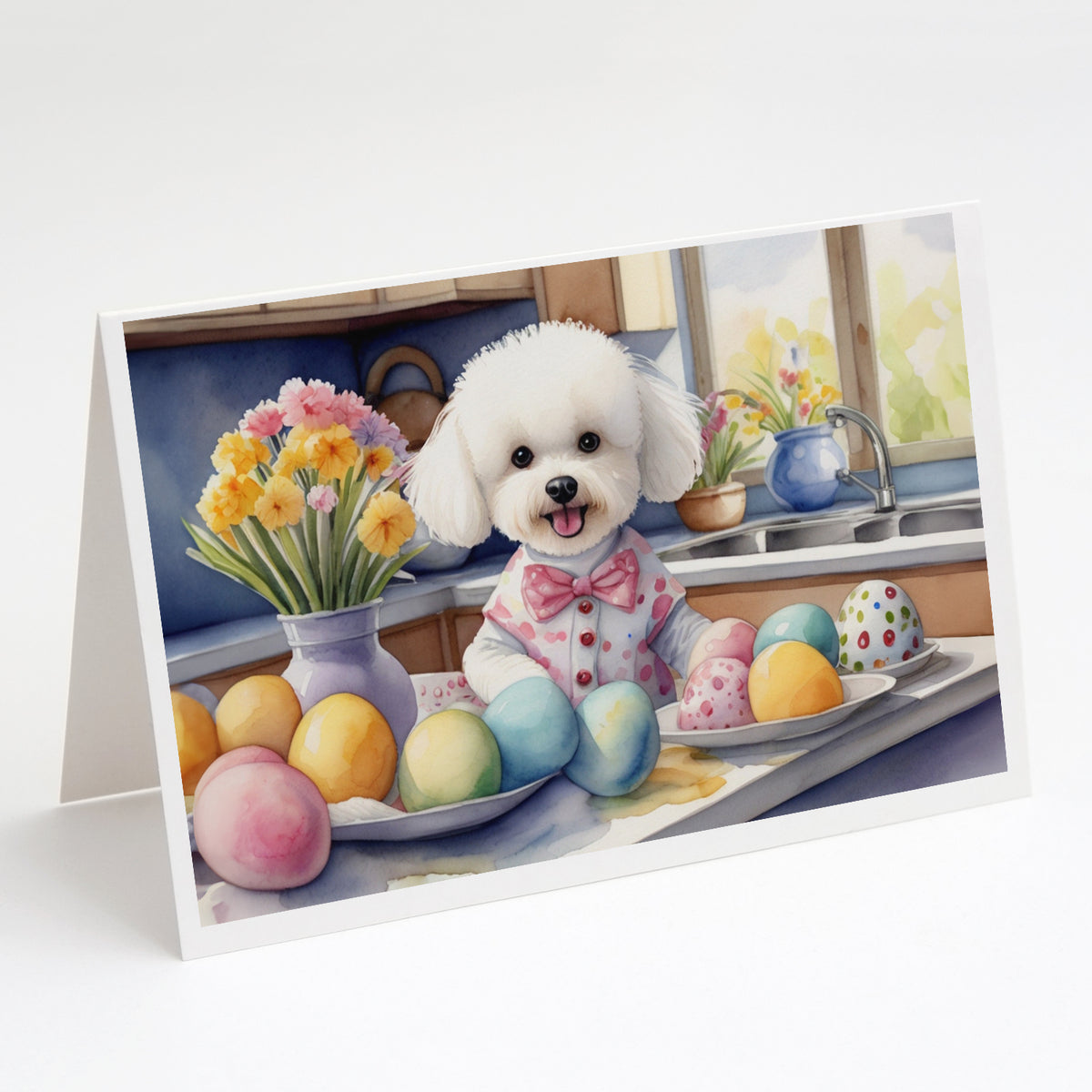 Buy this Decorating Easter Bichon Frise Greeting Cards Pack of 8