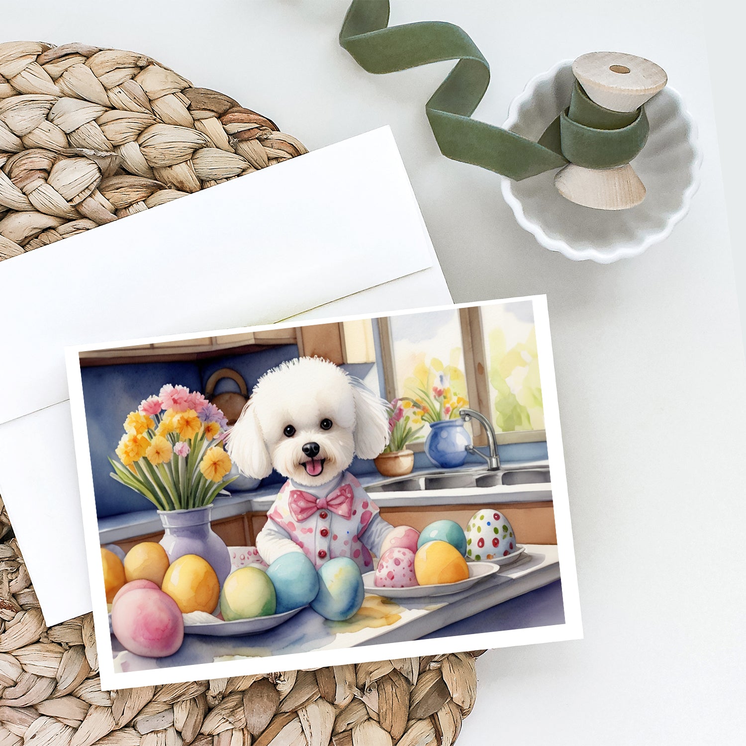 Buy this Decorating Easter Bichon Frise Greeting Cards Pack of 8