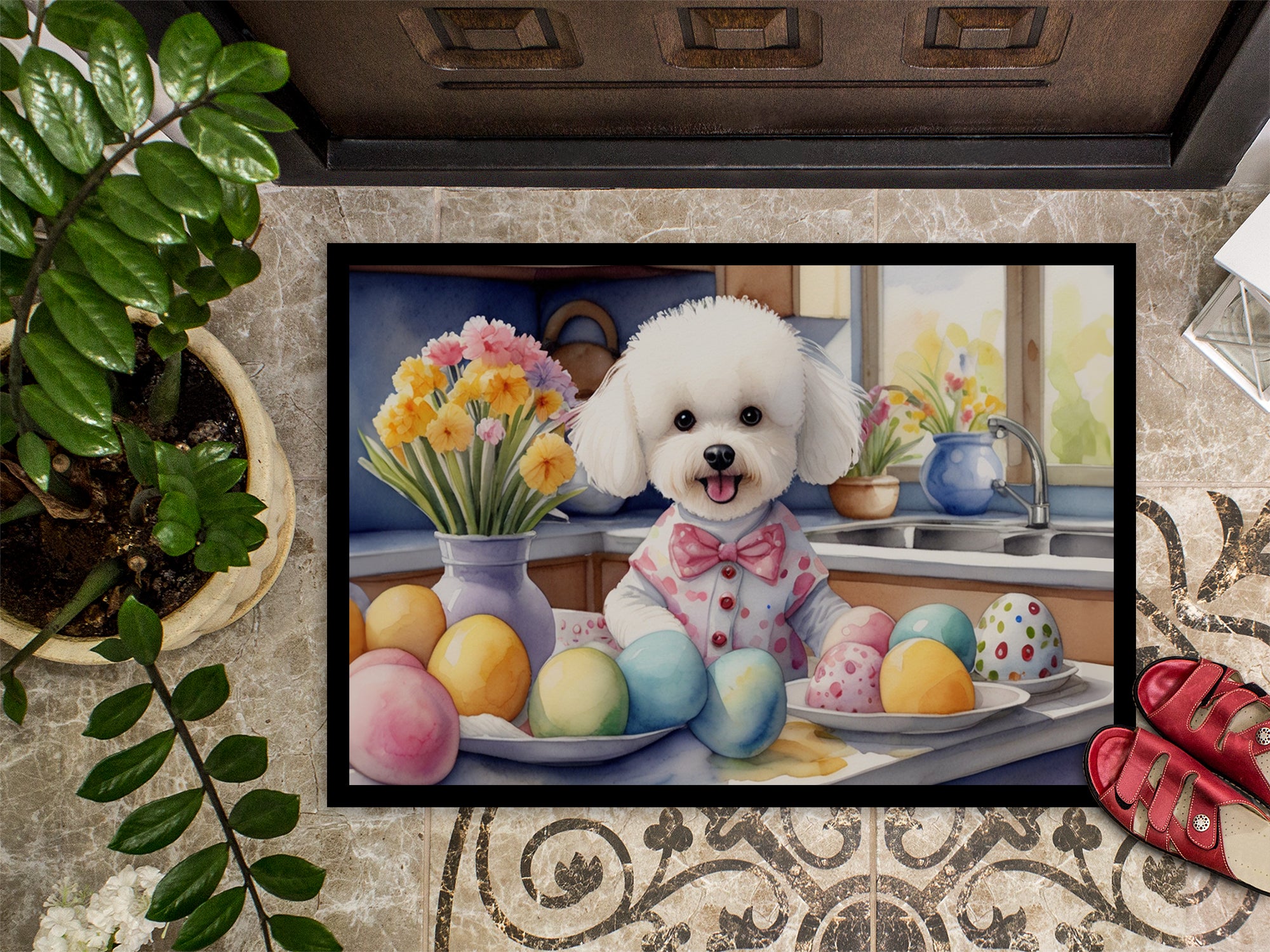Decorating Easter Bichon Frise Doormat