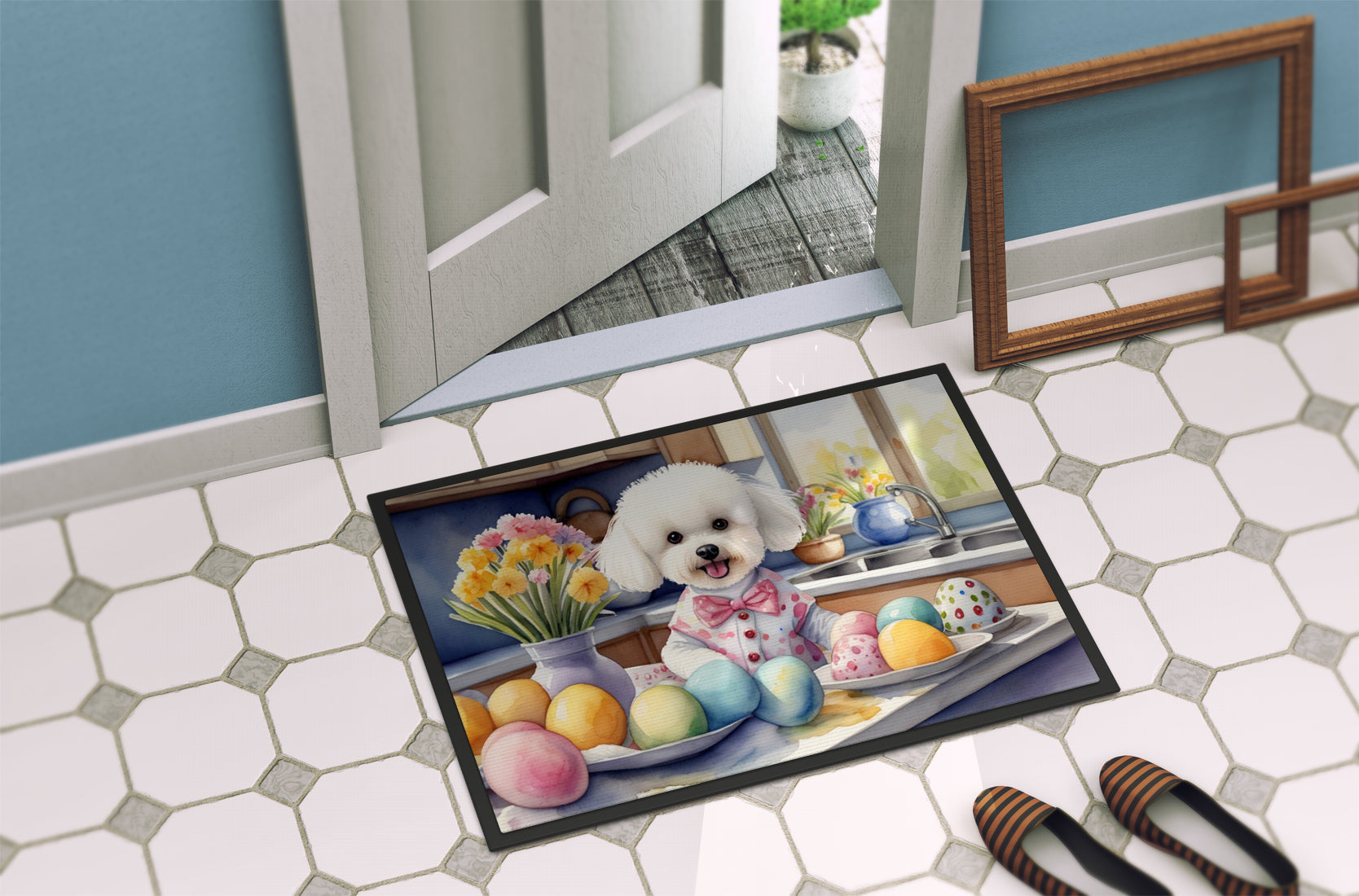 Decorating Easter Bichon Frise Doormat