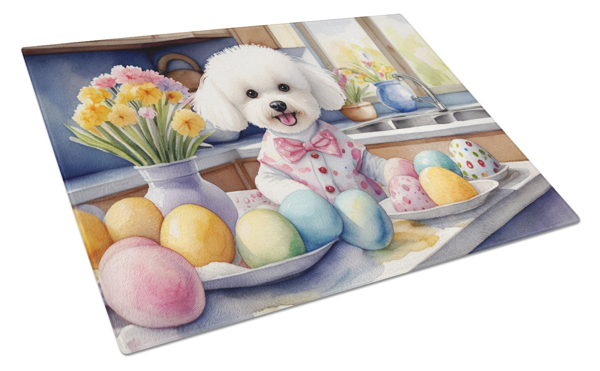 Buy this Decorating Easter Bichon Frise Glass Cutting Board