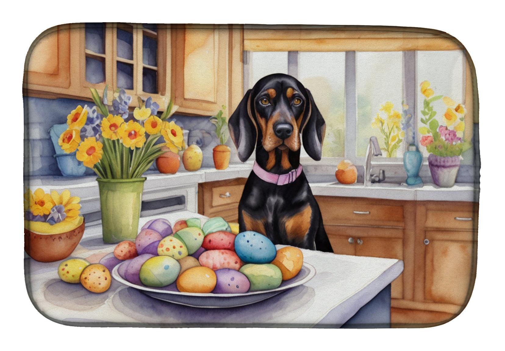 Buy this Decorating Easter Black and Tan Coonhound Dish Drying Mat