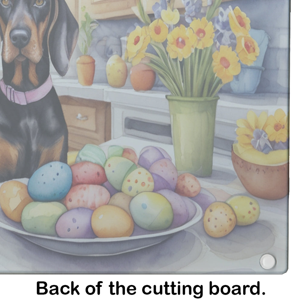 Decorating Easter Black and Tan Coonhound Glass Cutting Board