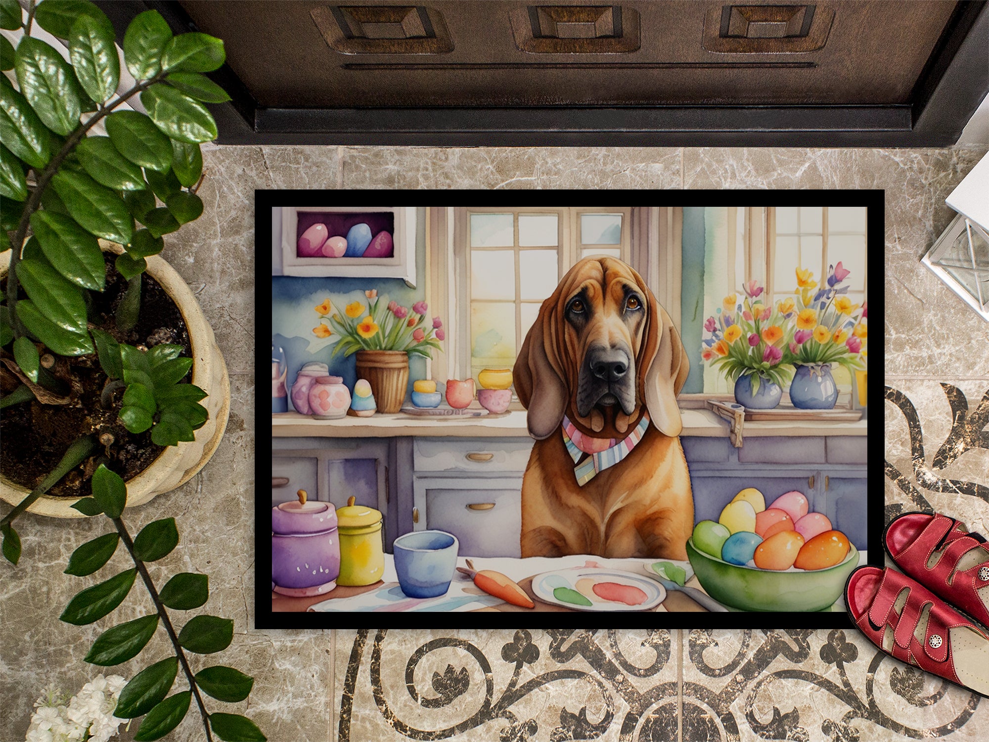Decorating Easter Bloodhound Doormat