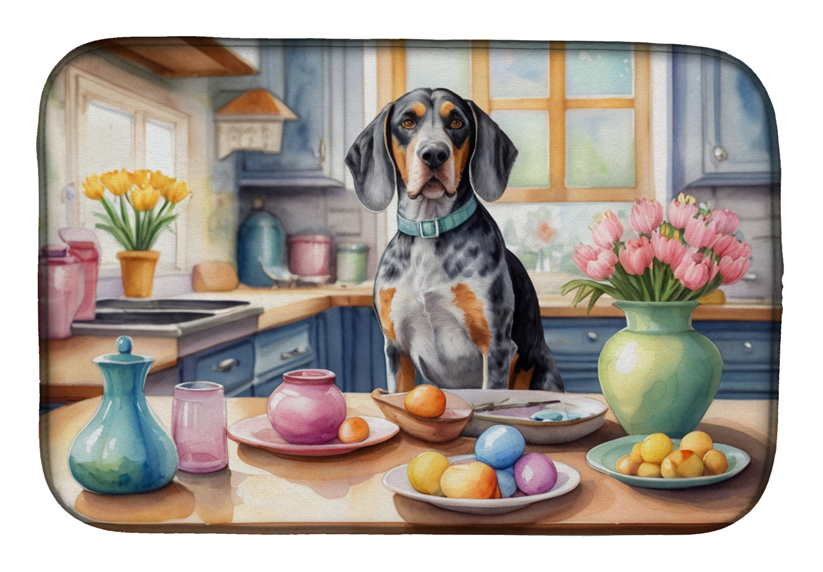 Buy this Decorating Easter Bluetick Coonhound Dish Drying Mat