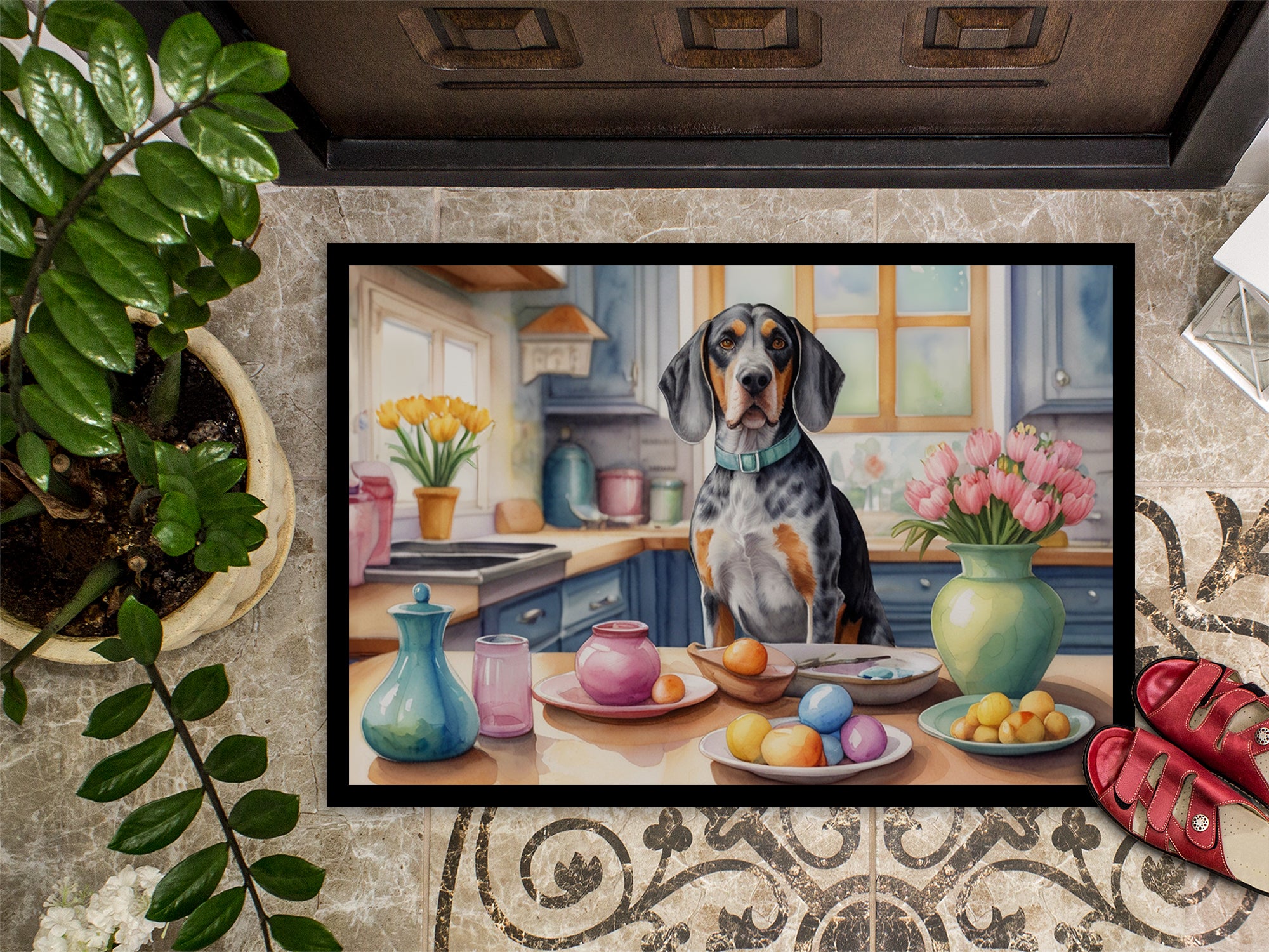 Decorating Easter Bluetick Coonhound Doormat