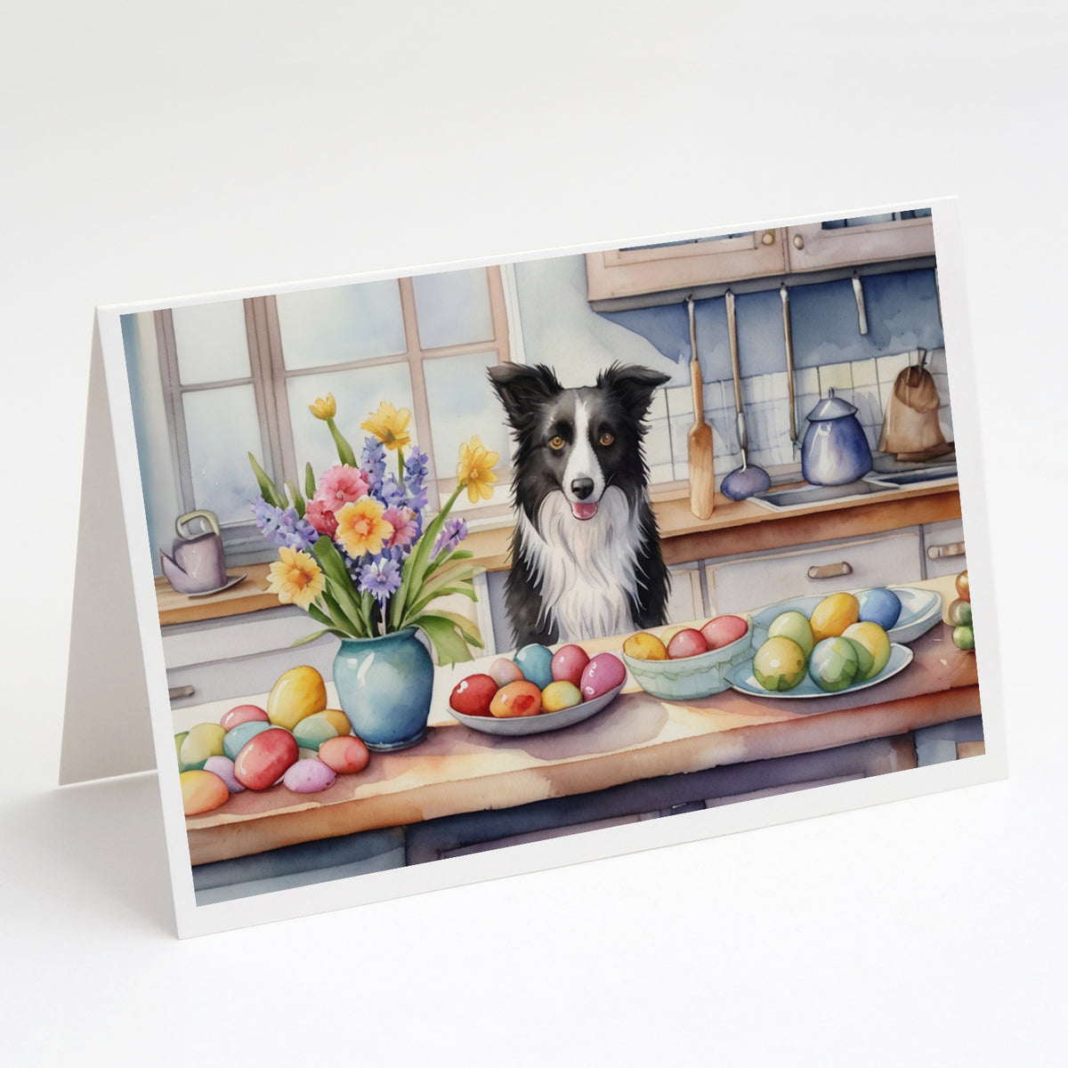 Buy this Decorating Easter Border Collie Greeting Cards Pack of 8