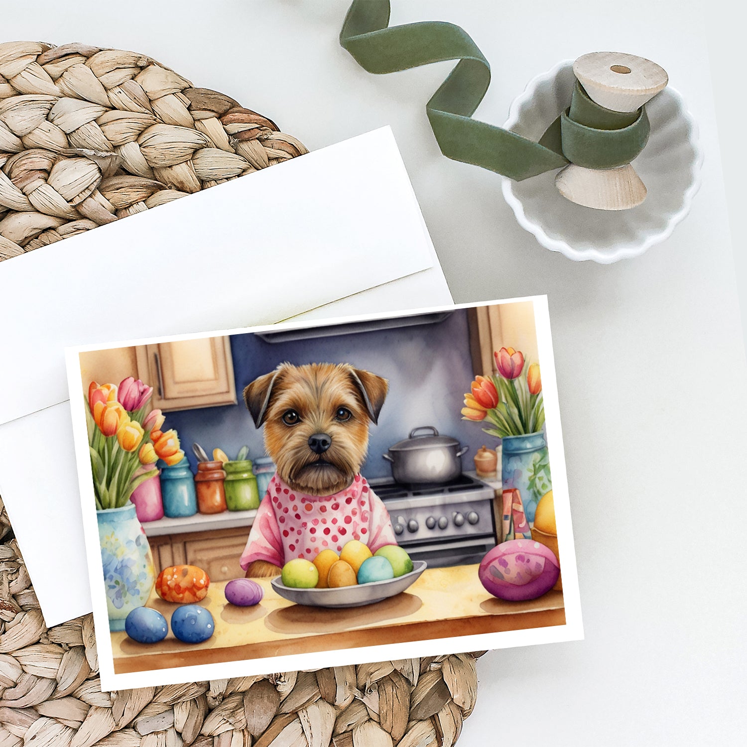 Buy this Decorating Easter Border Terrier Greeting Cards Pack of 8