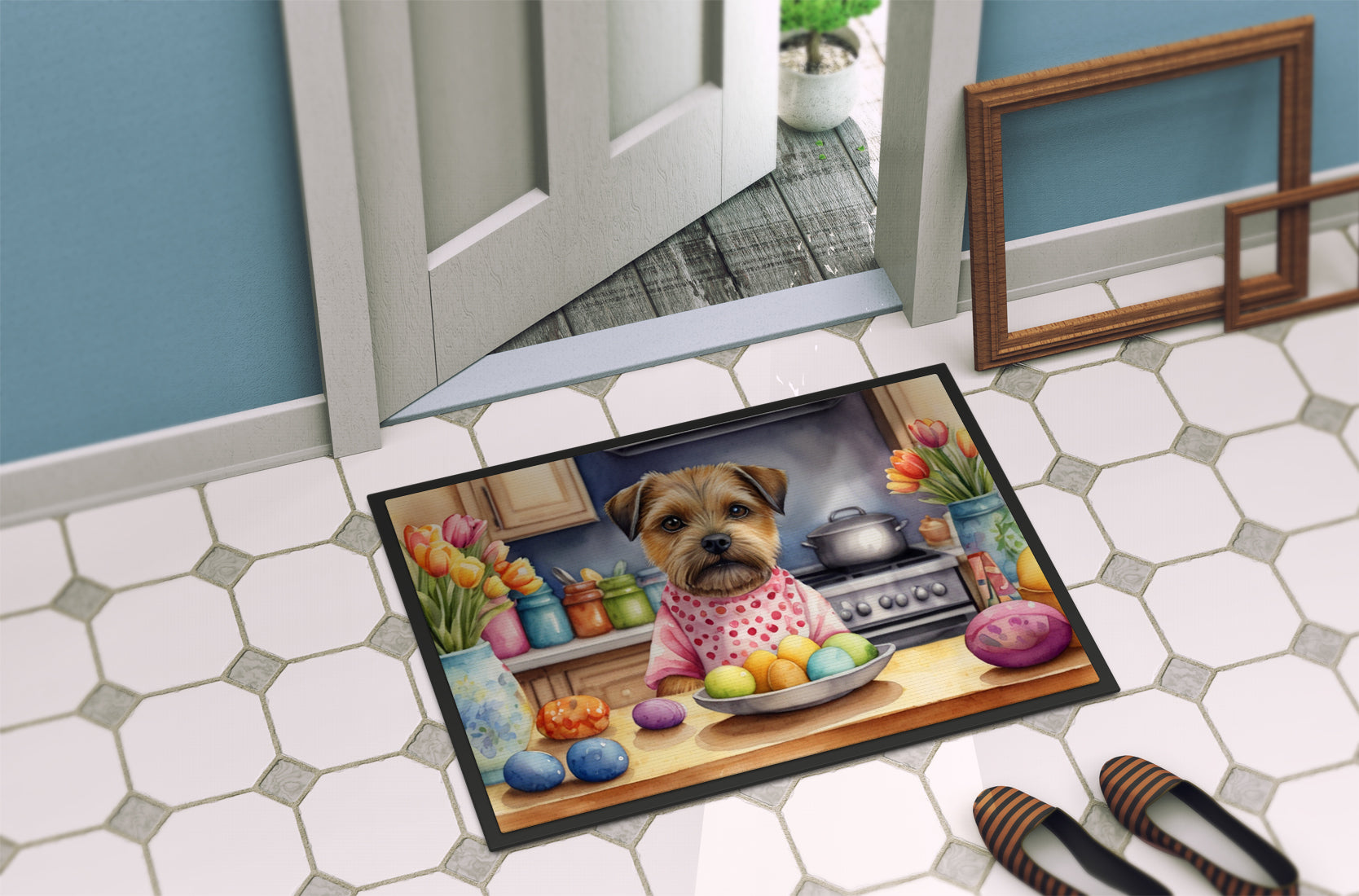 Decorating Easter Border Terrier Doormat