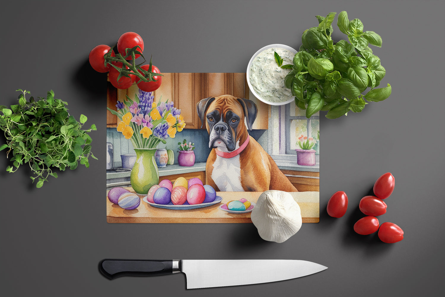 Decorating Easter Boxer Glass Cutting Board