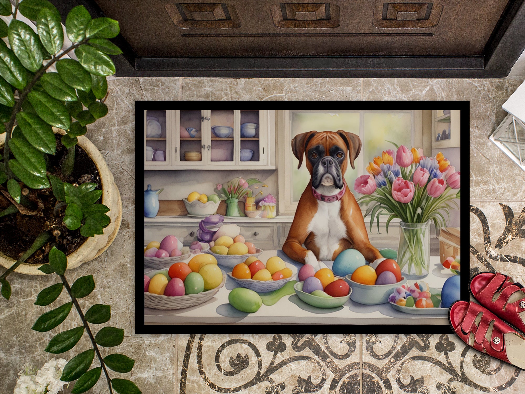 Decorating Easter Boxer Doormat