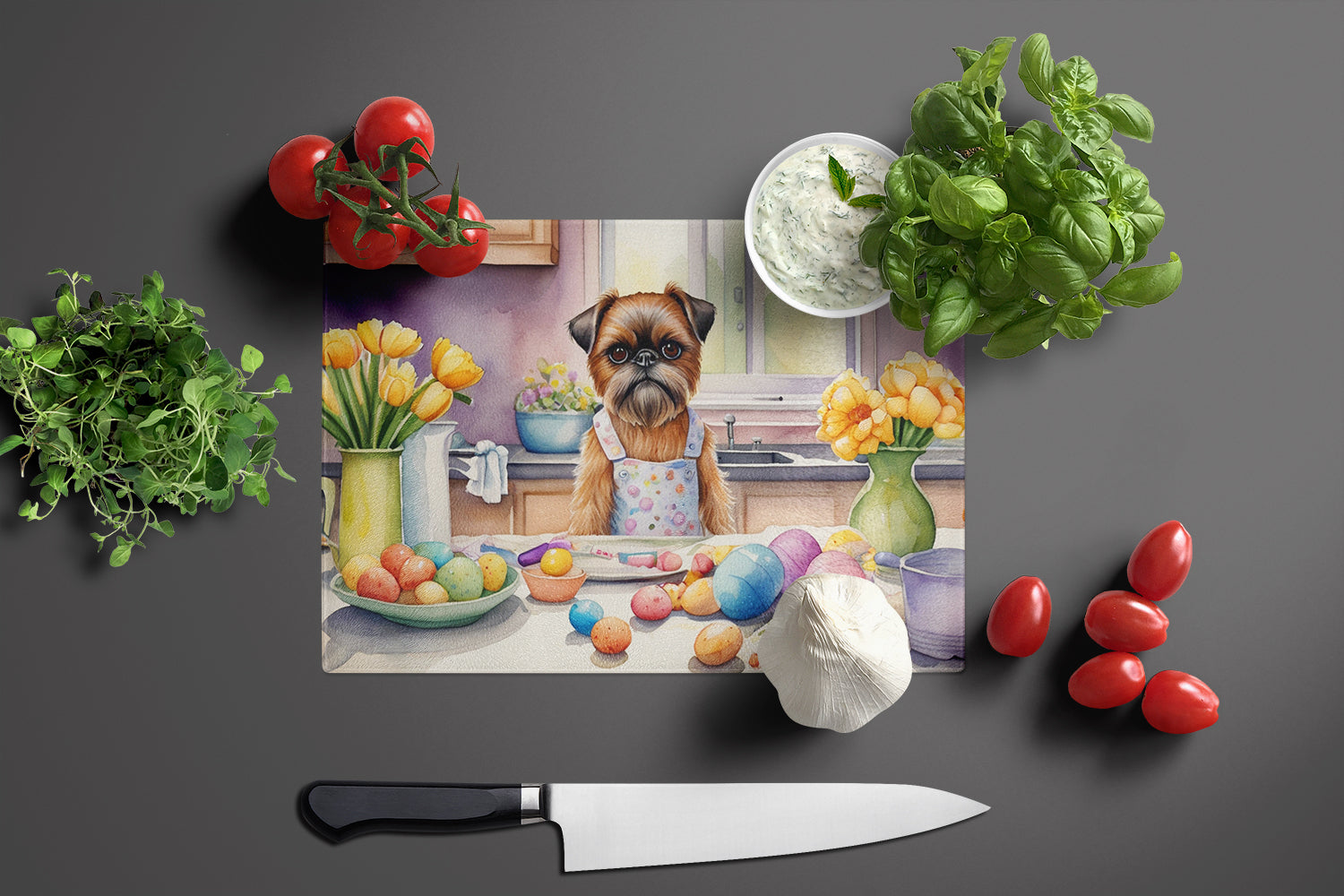 Decorating Easter Brussels Griffon Glass Cutting Board