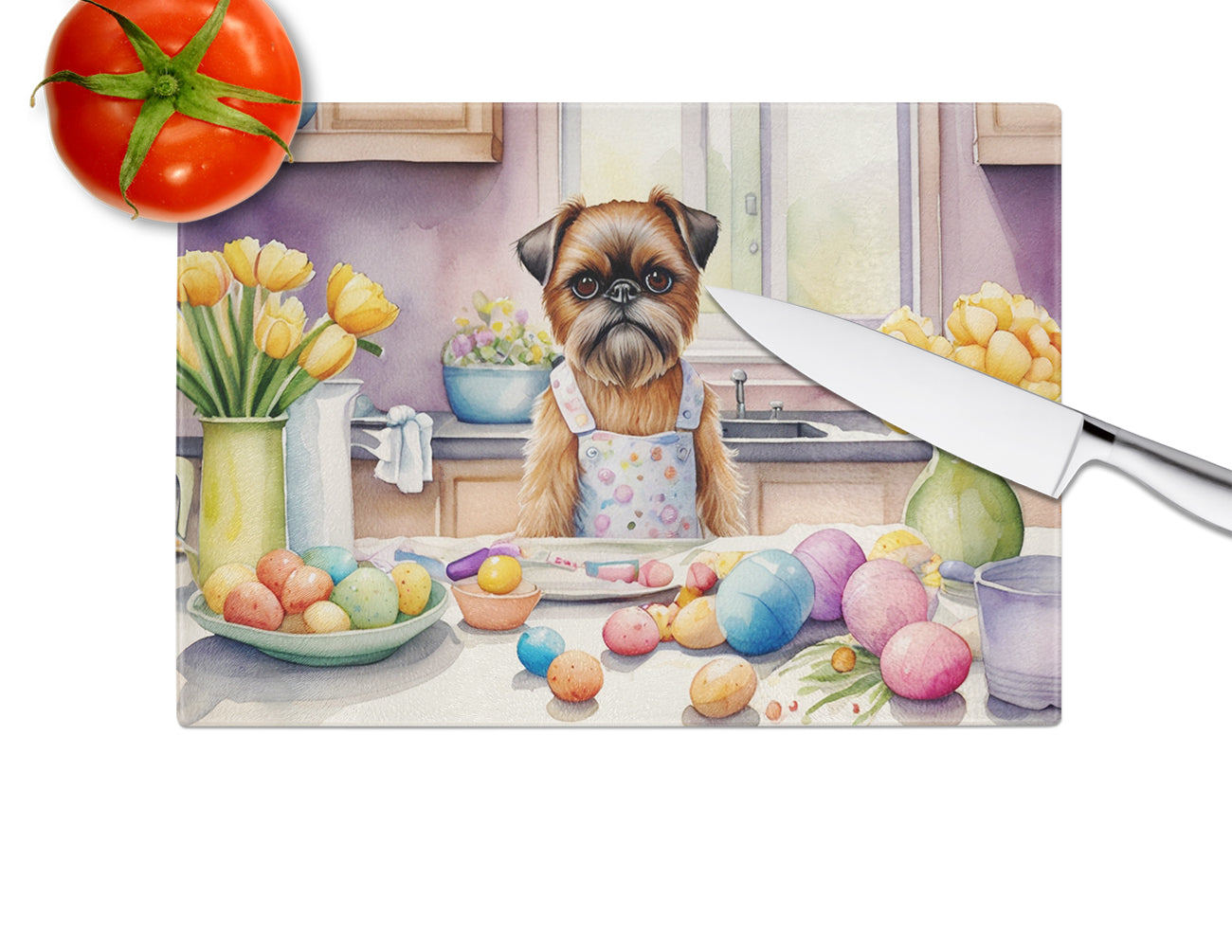 Decorating Easter Brussels Griffon Glass Cutting Board