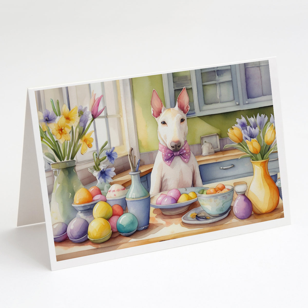 Buy this Decorating Easter Bull Terrier Greeting Cards Pack of 8