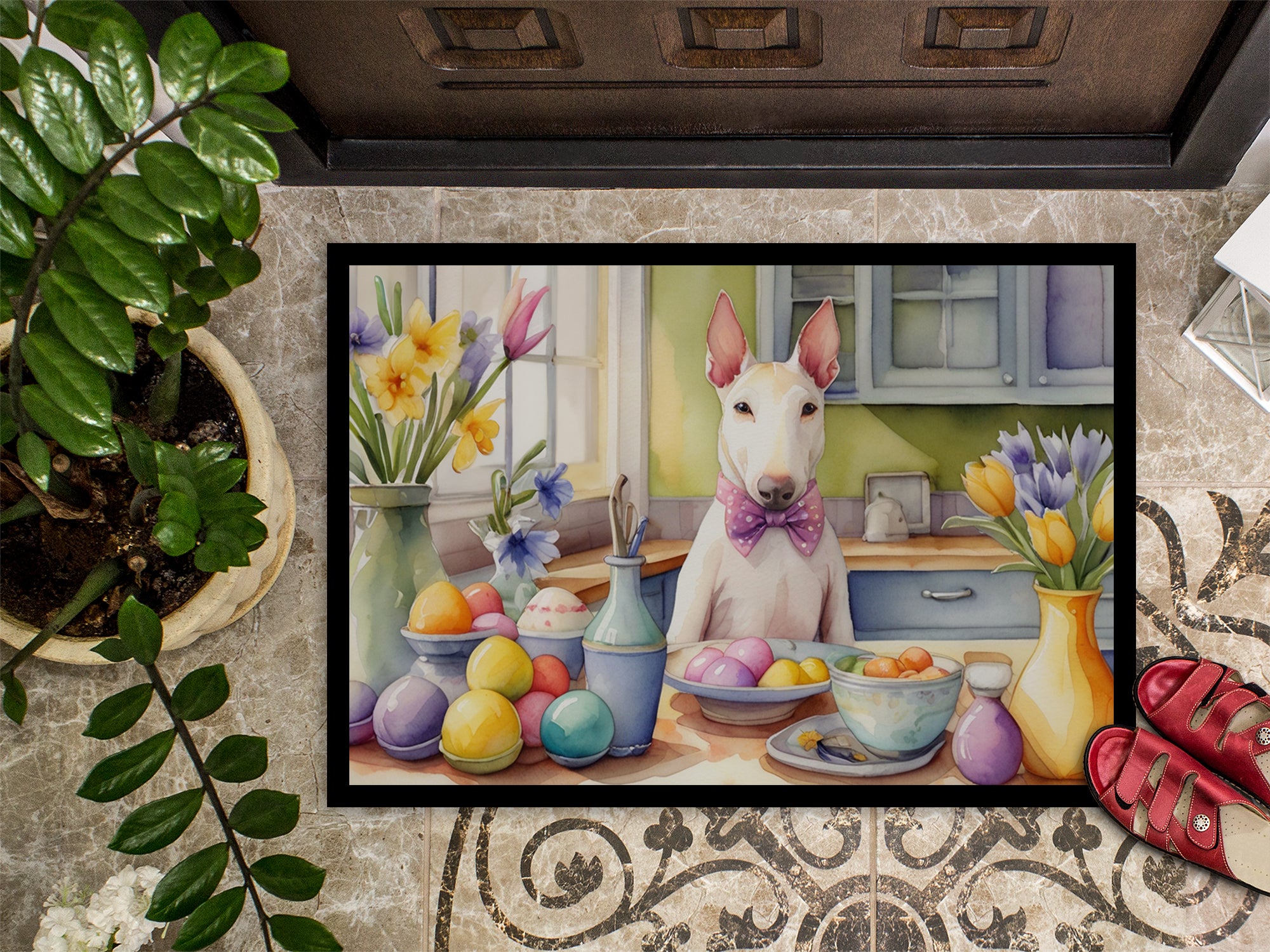 Decorating Easter Bull Terrier Doormat