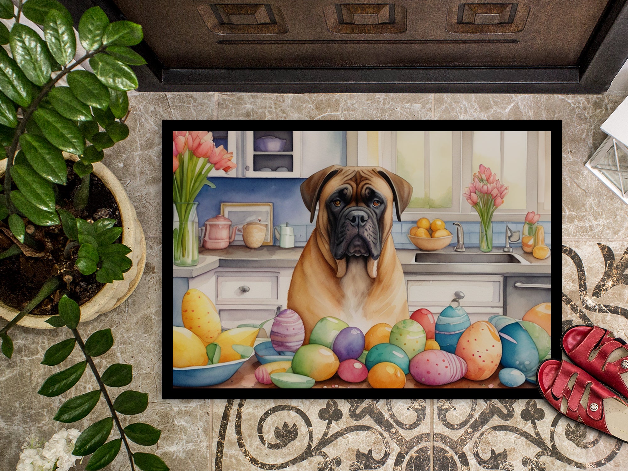 Decorating Easter Bullmastiff Doormat