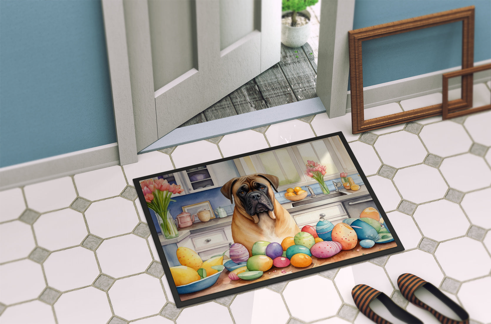 Decorating Easter Bullmastiff Doormat