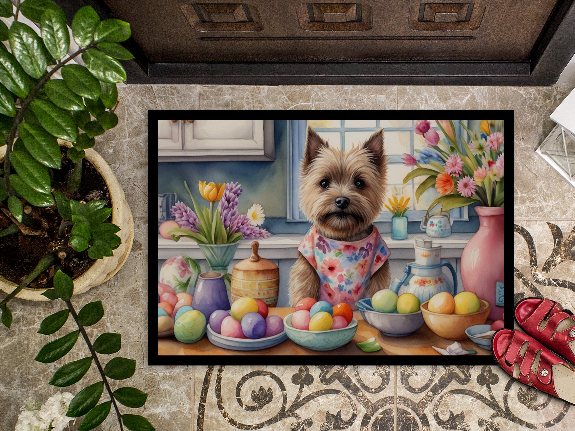 Decorating Easter Cairn Terrier Doormat