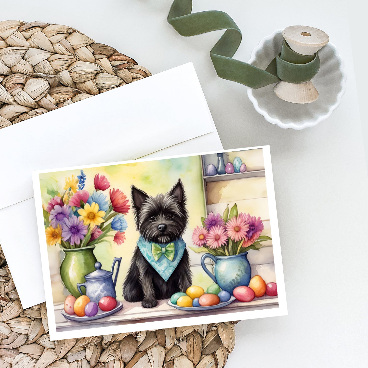 Decorating Easter Cairn Terrier Greeting Cards Pack of 8