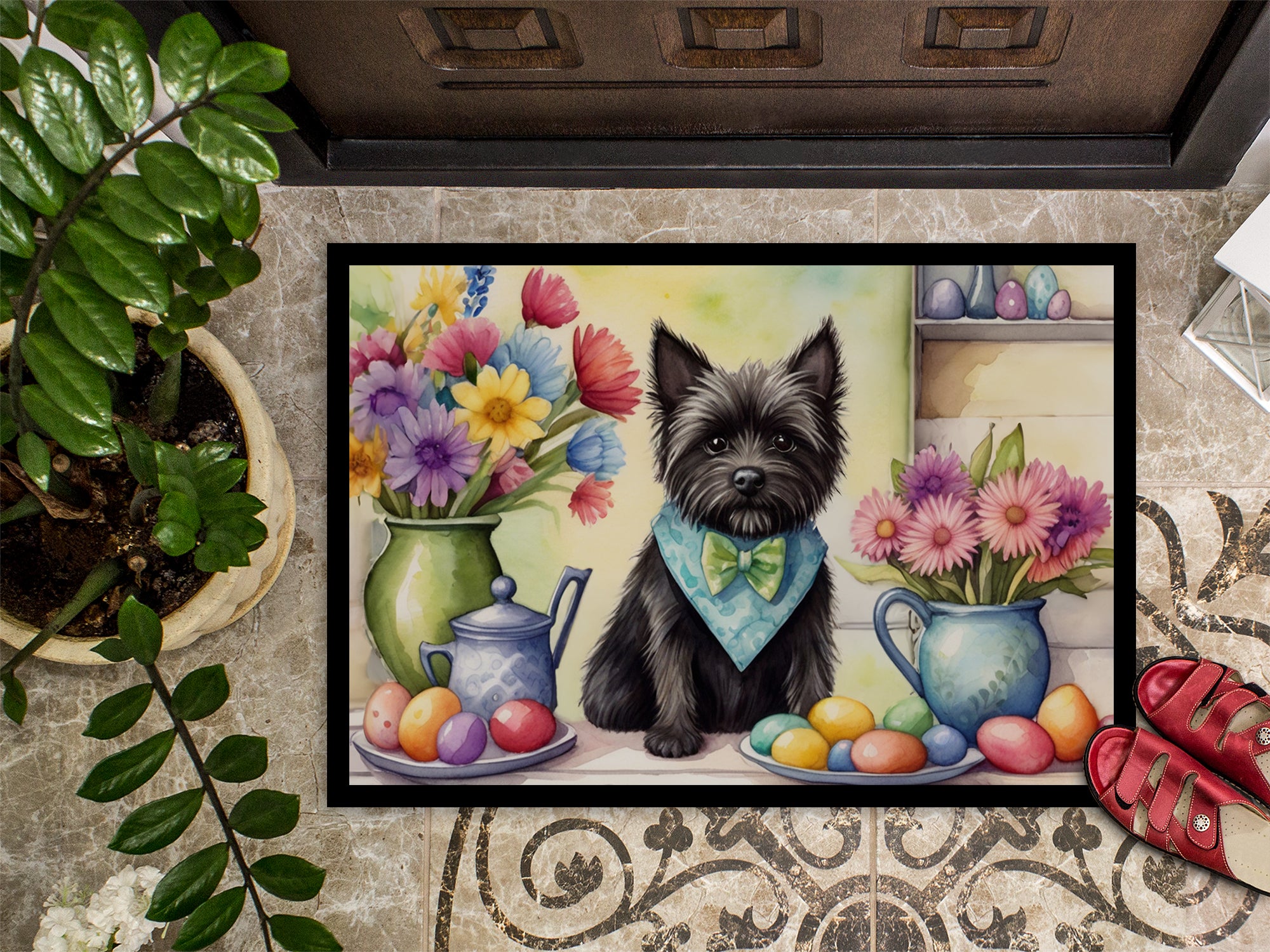Decorating Easter Cairn Terrier Doormat