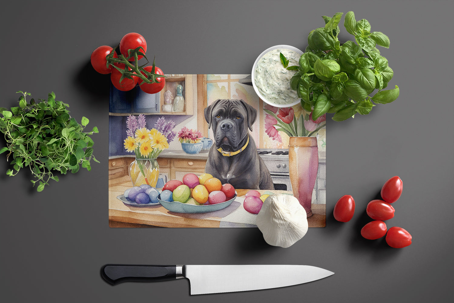 Decorating Easter Cane Corso Glass Cutting Board