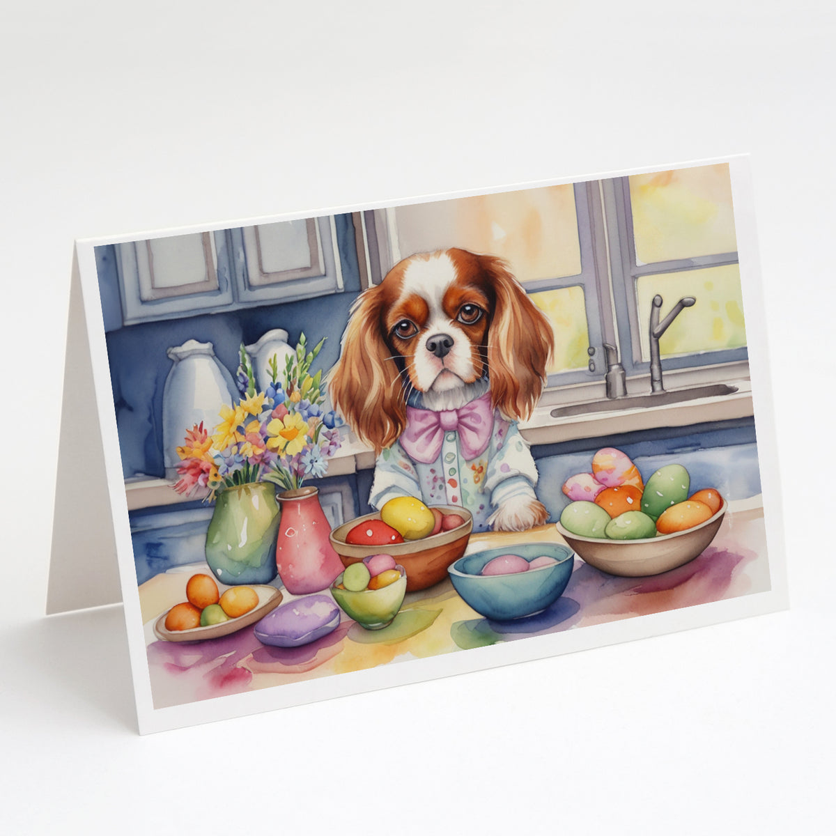 Buy this Decorating Easter Cavalier Spaniel Greeting Cards Pack of 8