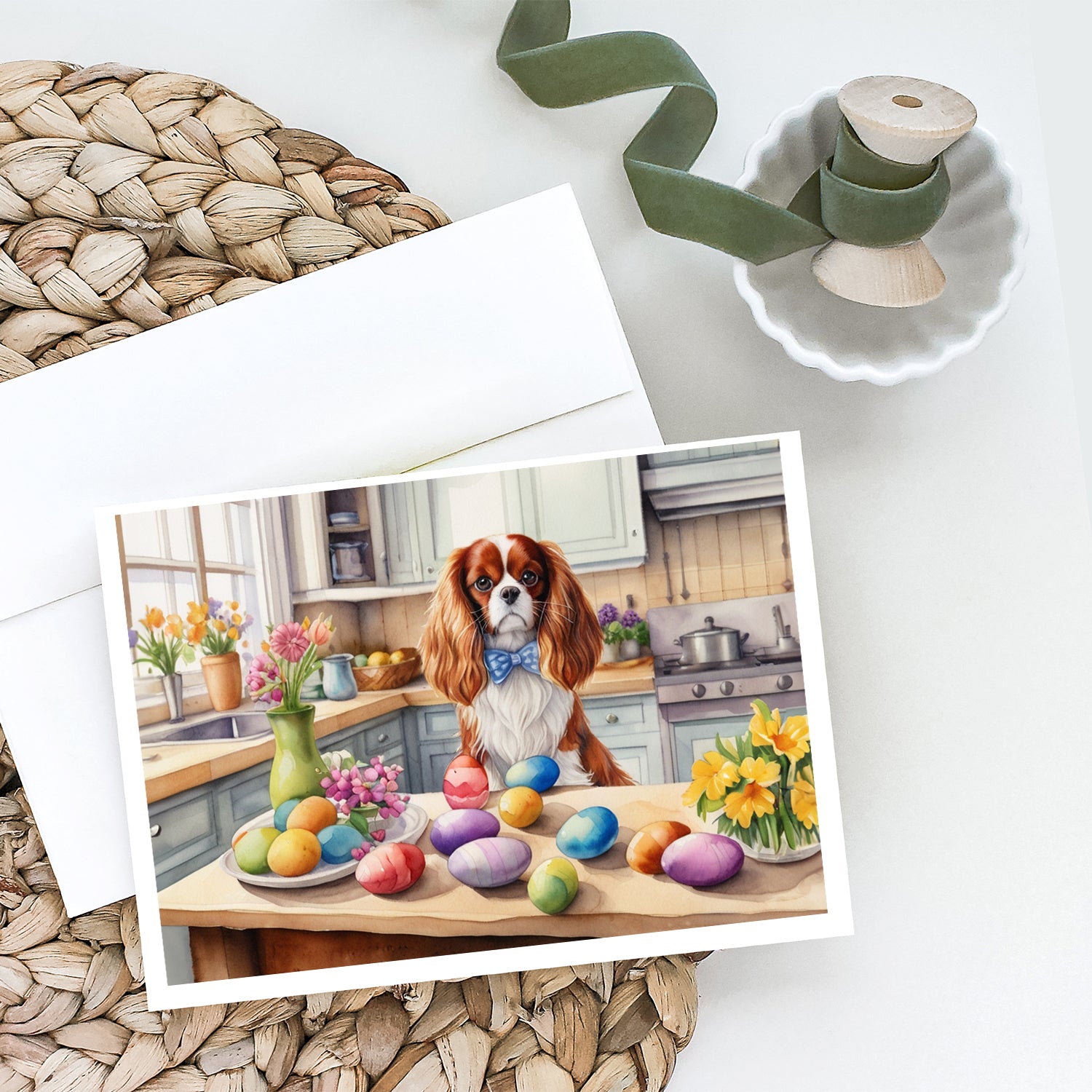 Decorating Easter Cavalier Spaniel Greeting Cards Pack of 8