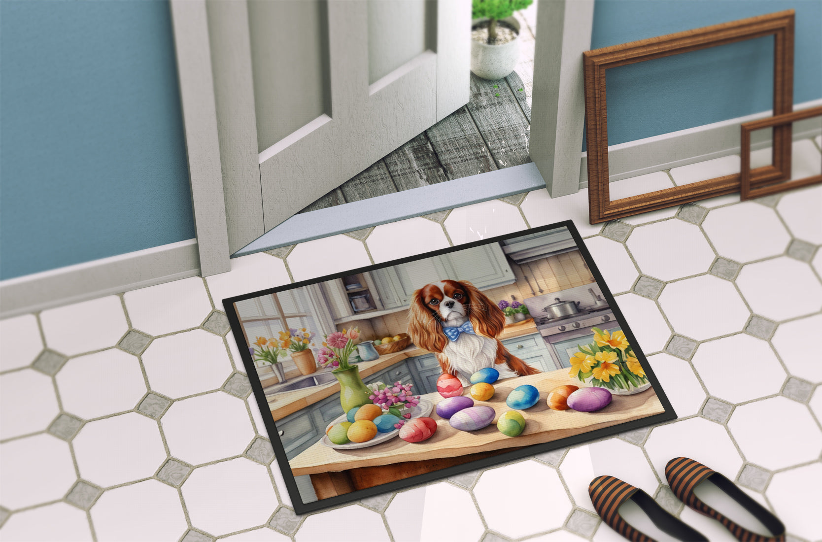 Decorating Easter Cavalier Spaniel Doormat