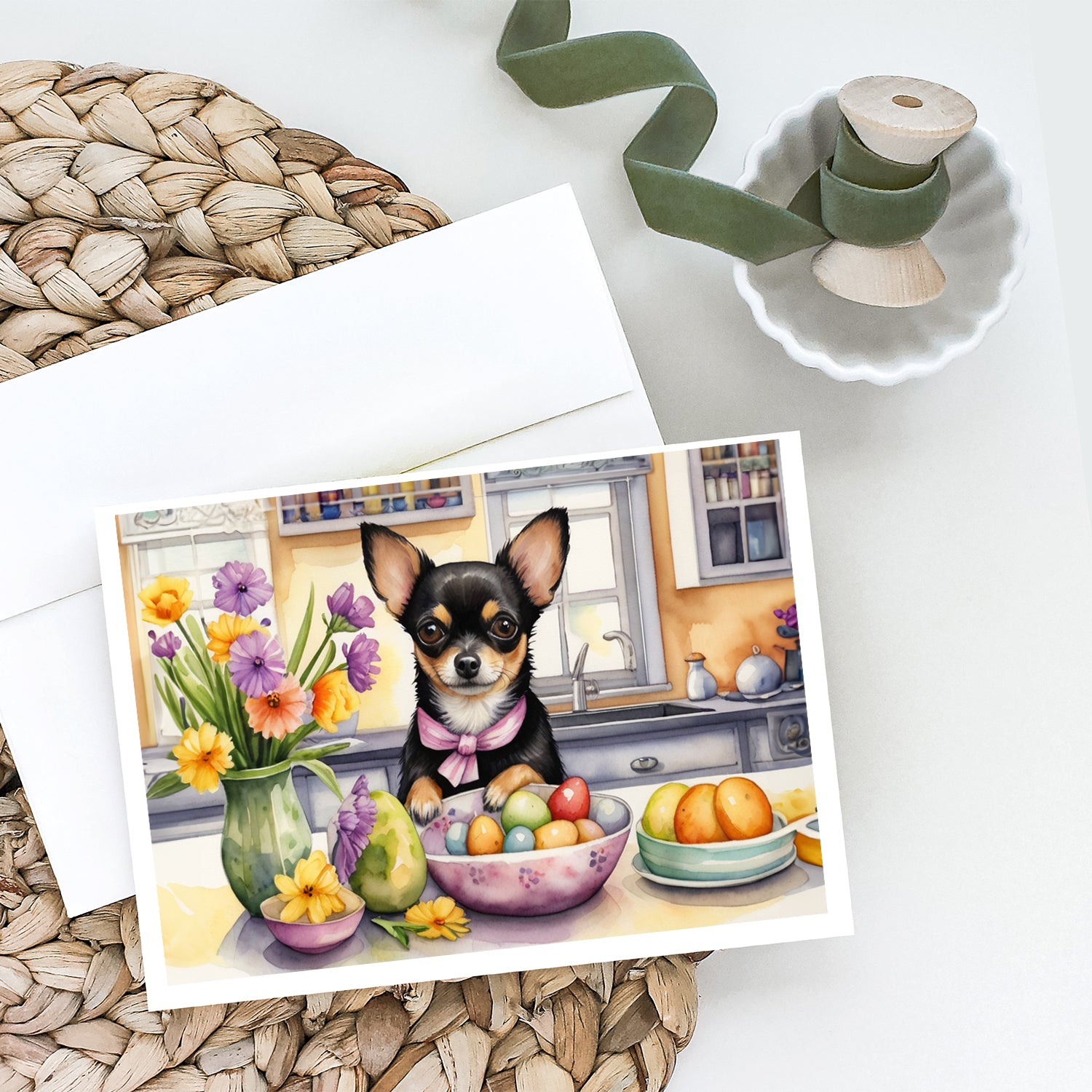 Decorating Easter Chihuahua Greeting Cards Pack of 8