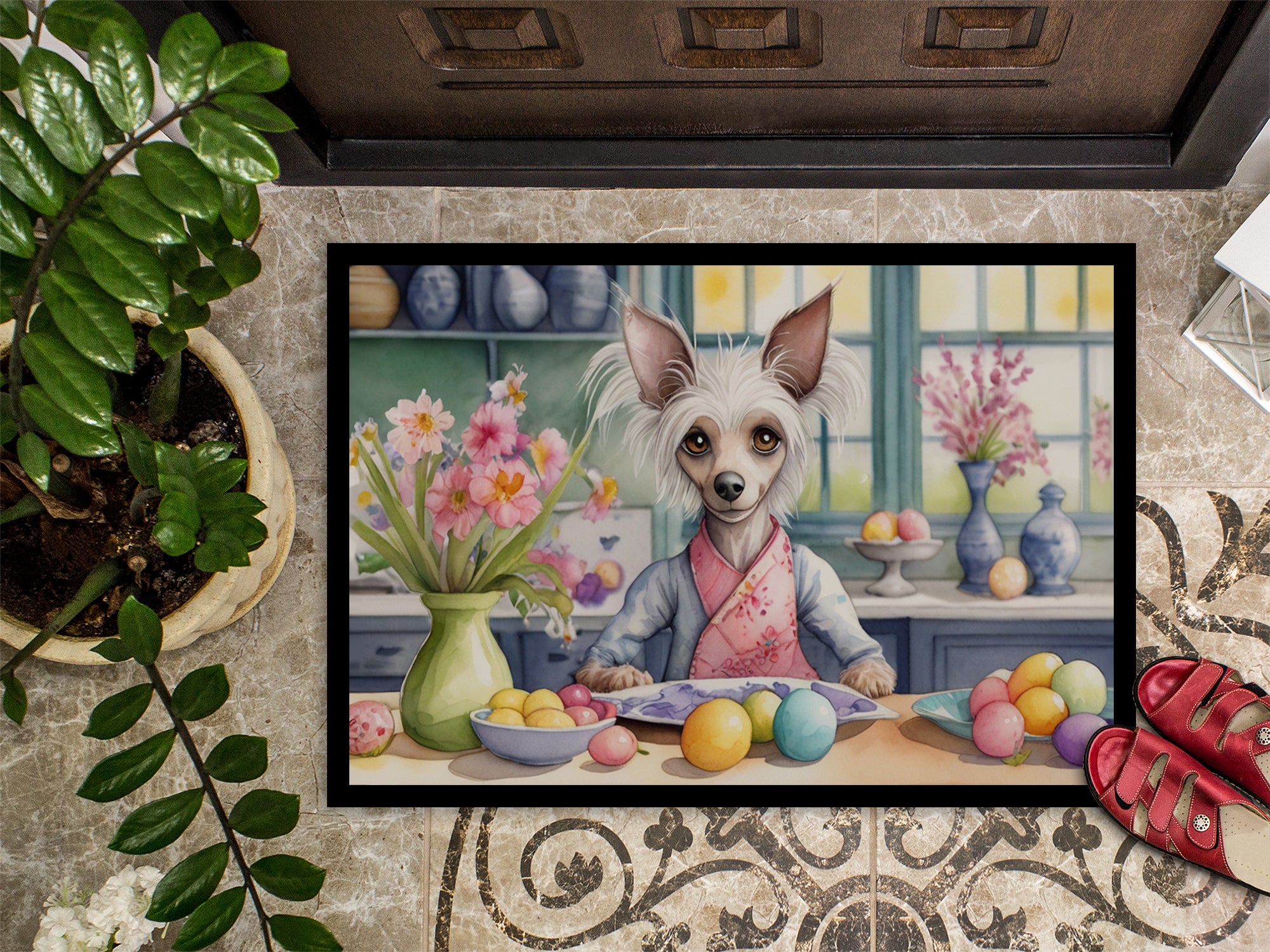 Decorating Easter Chinese Crested Doormat