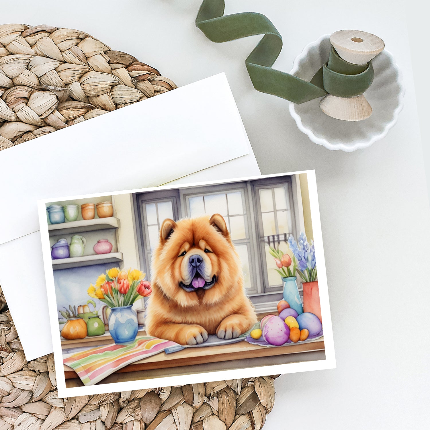 Decorating Easter Chow Chow Greeting Cards Pack of 8