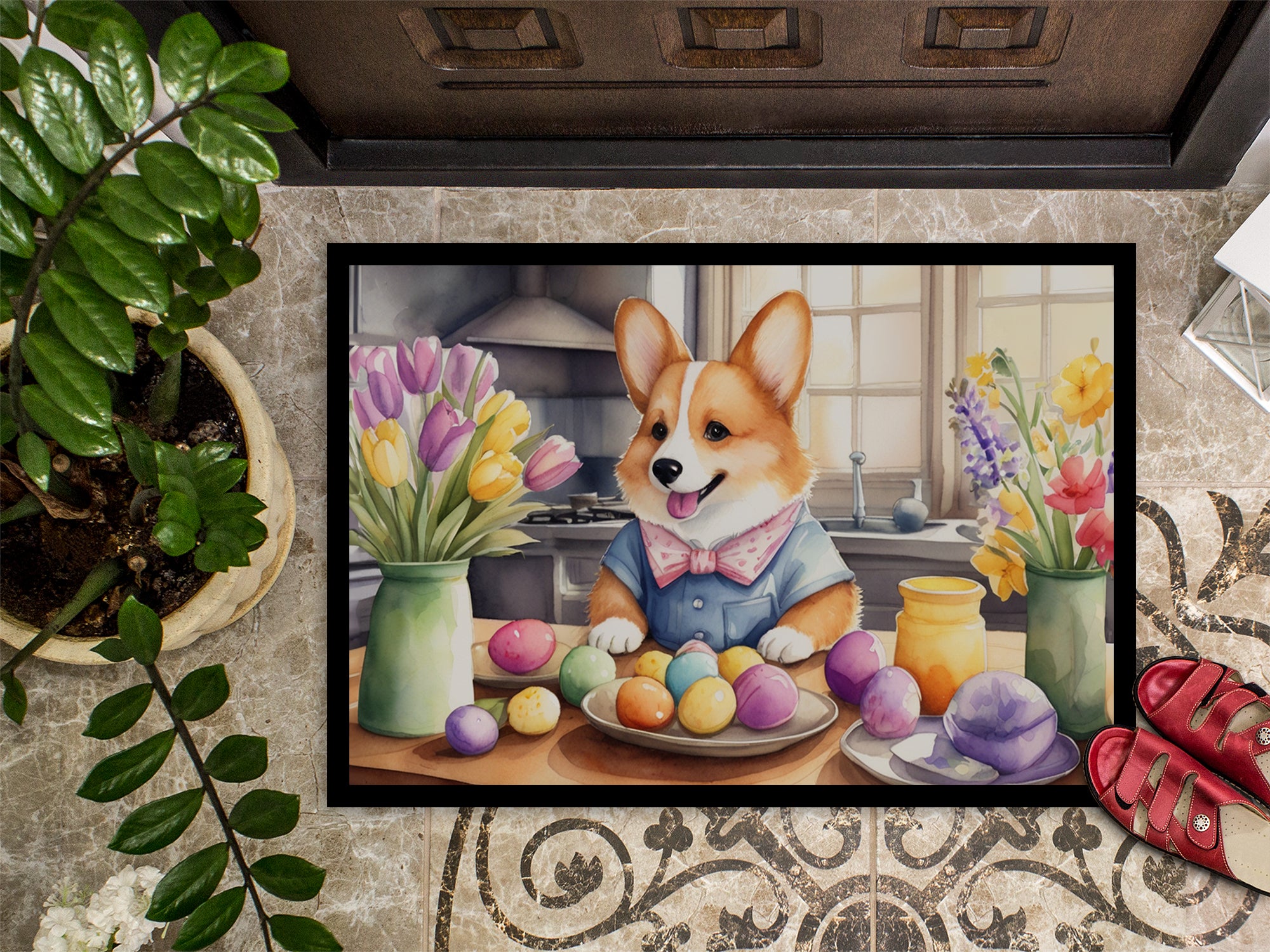 Decorating Easter Corgi Doormat