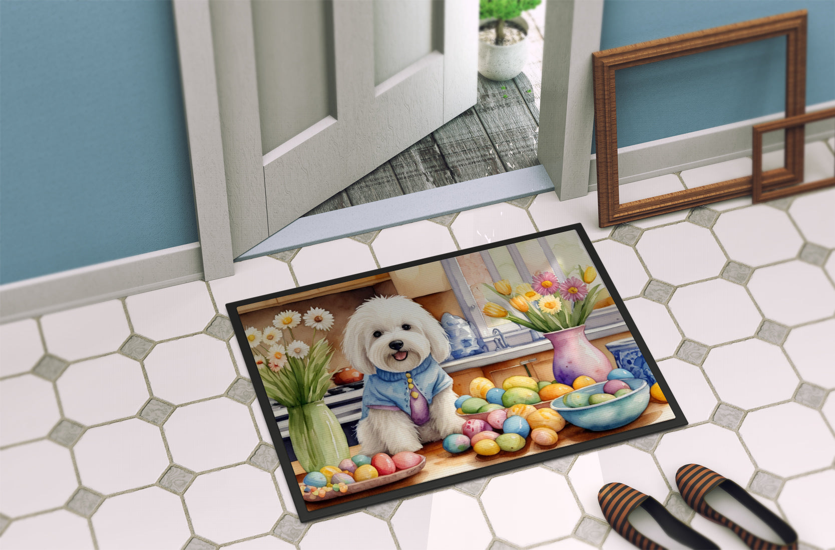 Decorating Easter Coton de Tulear Doormat