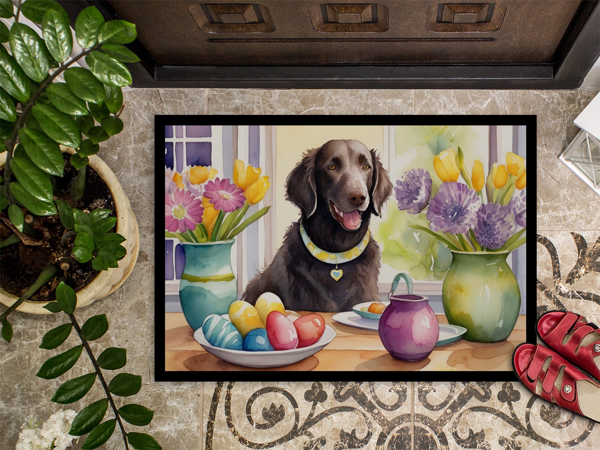 Decorating Easter Curly-Coated Retriever Doormat