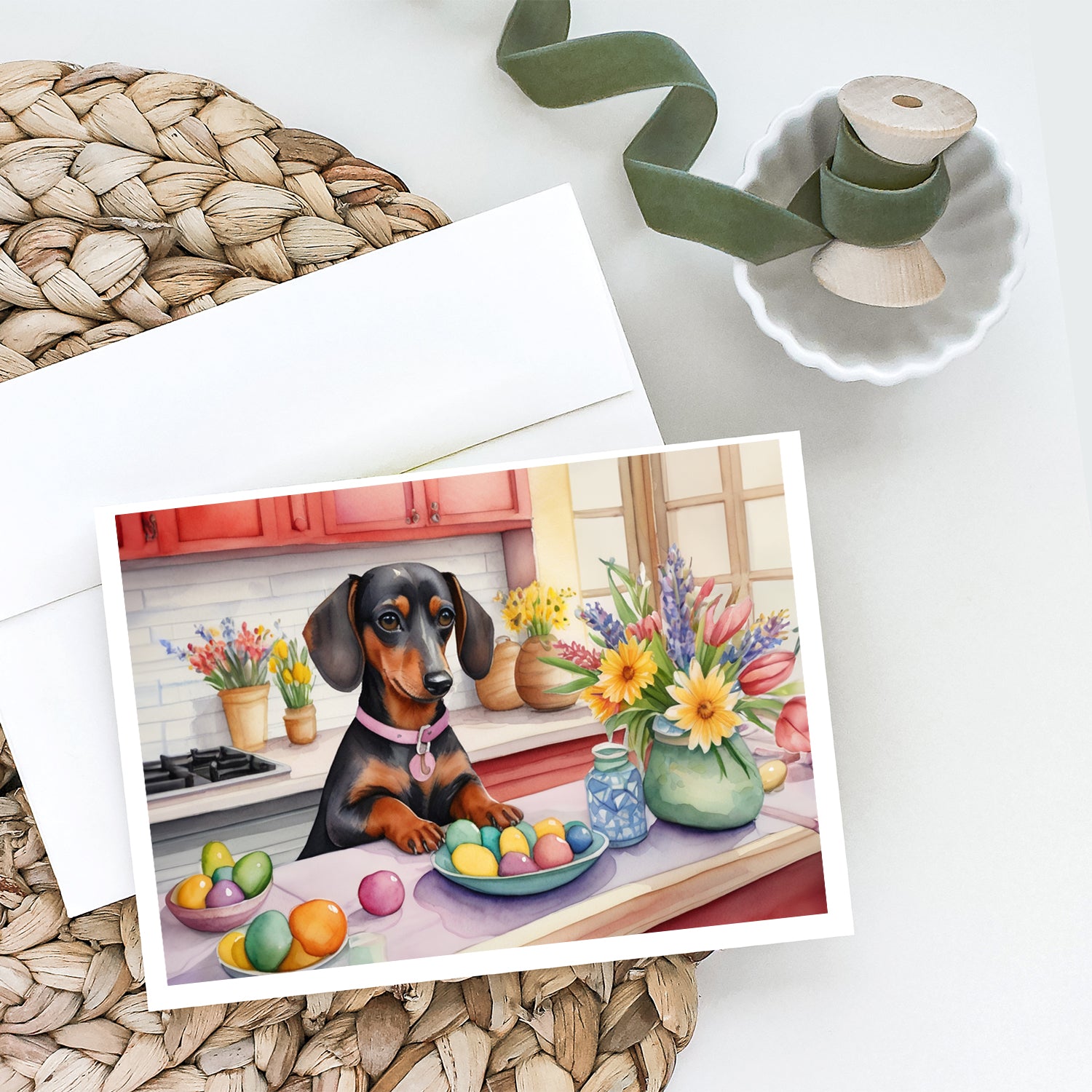 Decorating Easter Dachshund Greeting Cards Pack of 8