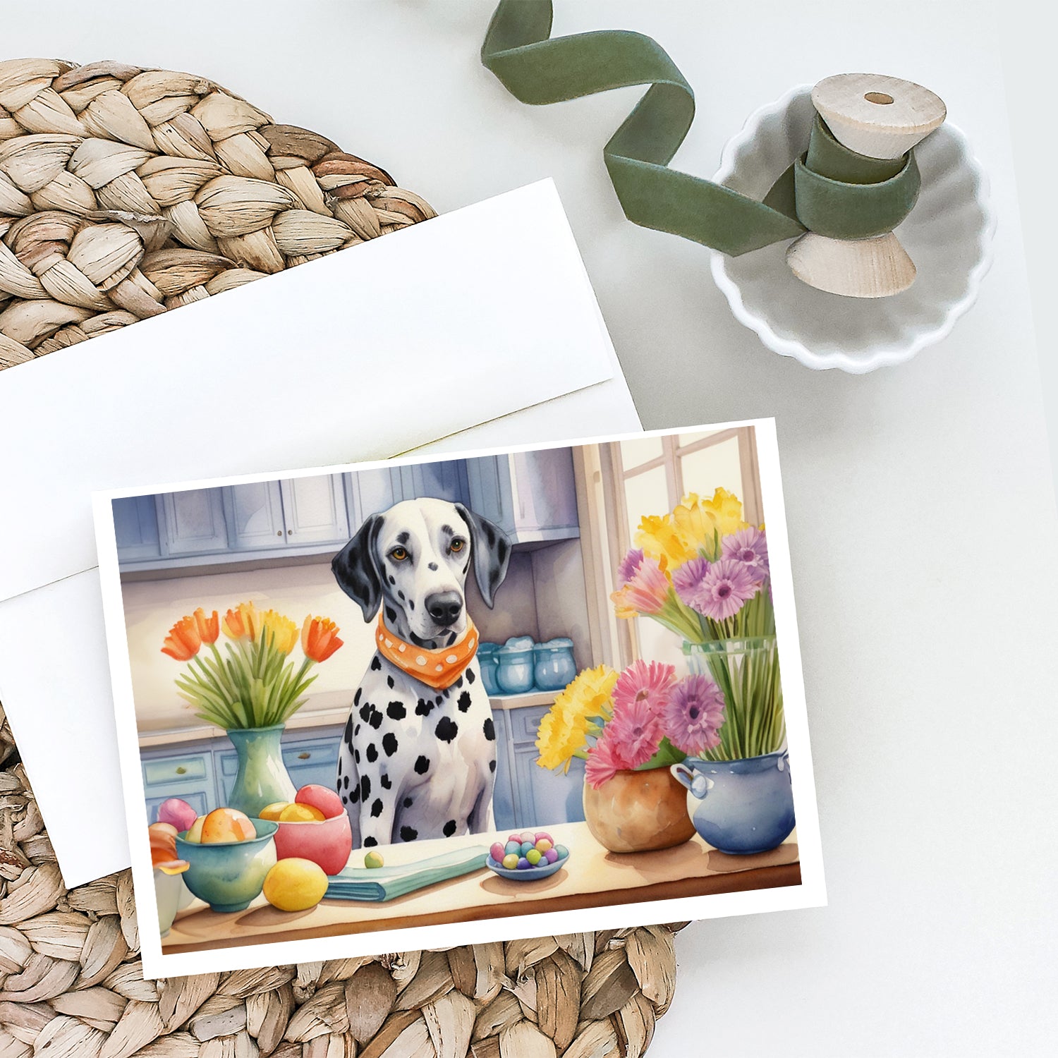 Decorating Easter Dalmatian Greeting Cards Pack of 8