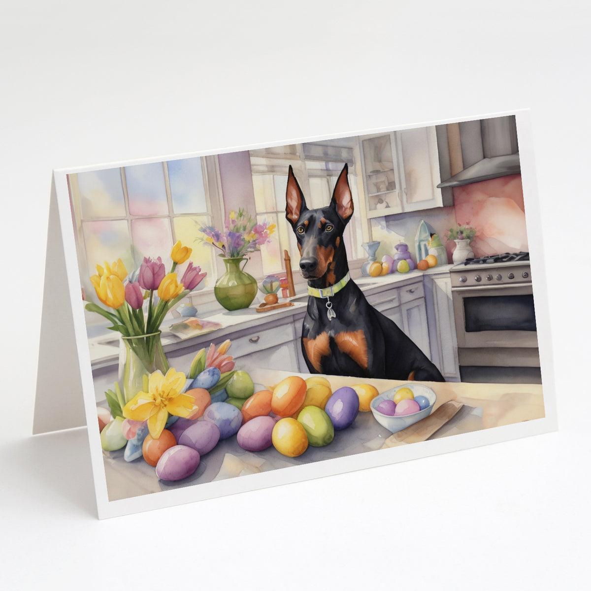 Buy this Decorating Easter Doberman Pinscher Greeting Cards Pack of 8