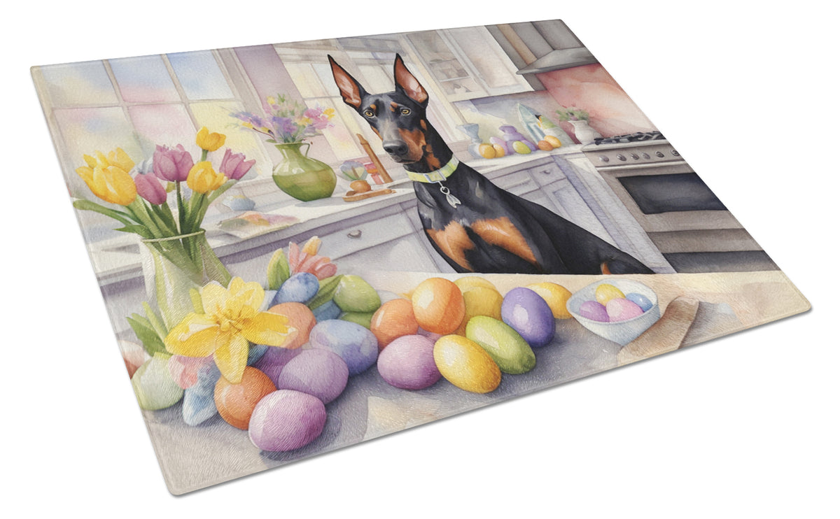 Buy this Decorating Easter Doberman Pinscher Glass Cutting Board