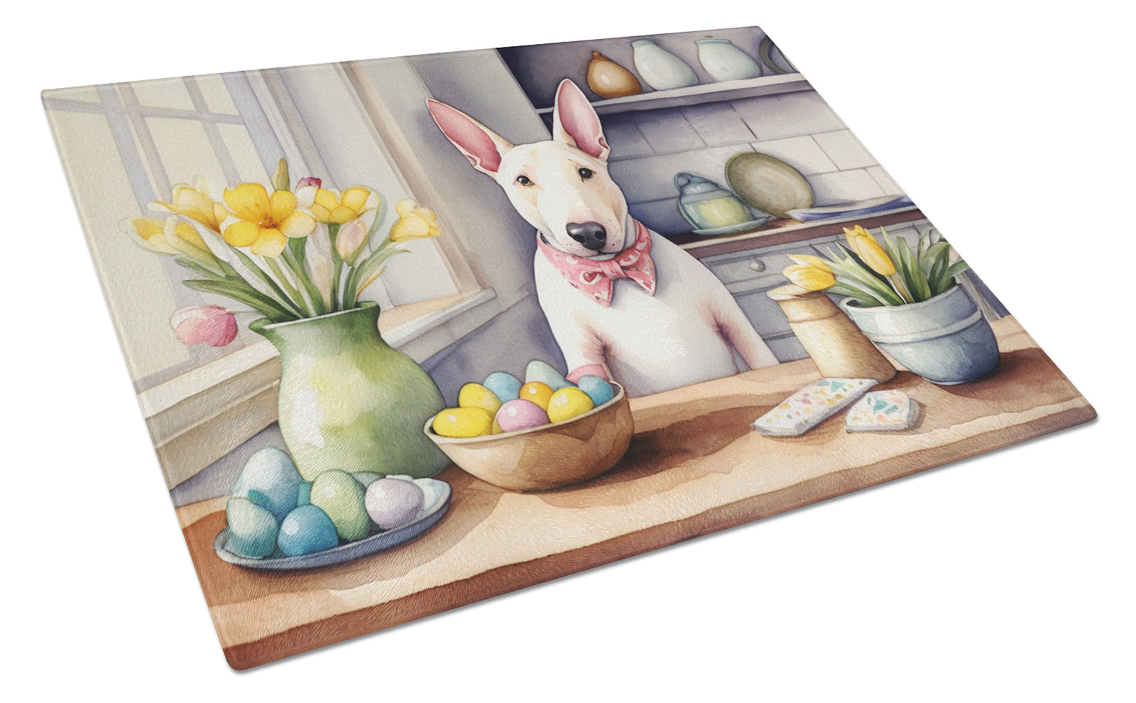 Buy this Decorating Easter English Bull Terrier Glass Cutting Board
