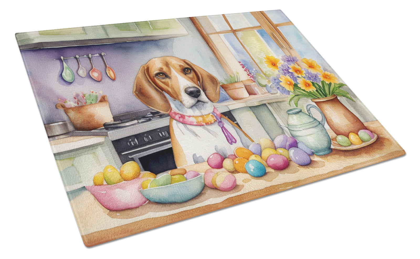 Buy this Decorating Easter English Foxhound Glass Cutting Board