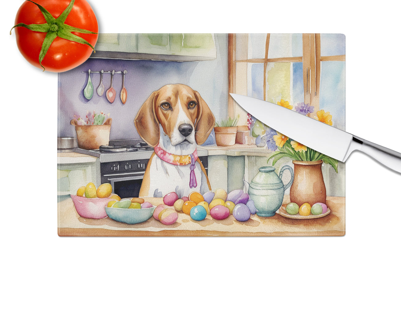Decorating Easter English Foxhound Glass Cutting Board