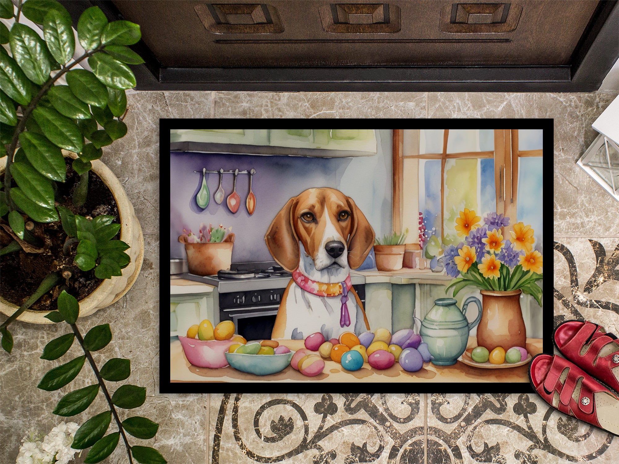 Decorating Easter English Foxhound Doormat